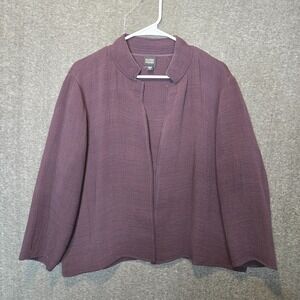 Eileen Fisher Jacket Womens Large Purple Textured Silk Rayon Blend Open Front